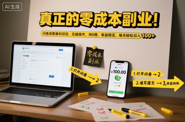 真正的零成本副业!问卷调查暴利项目,无脑操作,纯0撸,收益稳定,每天轻松日入100+【揭秘】-吾爱自习网