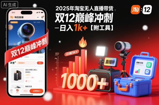 2025年淘宝无人直播带货，冲刺双12，日入1k+【附工具】【揭秘】-路子网