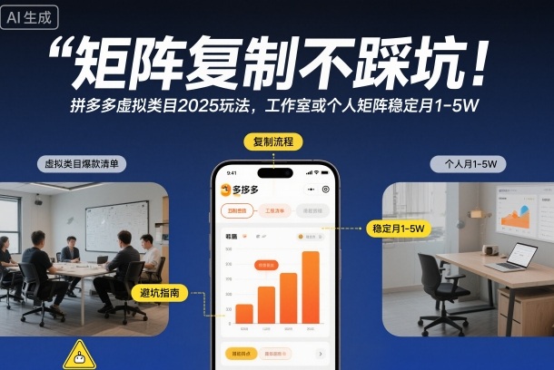 矩阵复制不踩坑！拼多多虚拟类目2025玩法，工作室或者个人矩阵稳定月1-5W【揭秘】-吾爱自习网