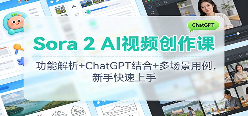 Sora 2 AI视频创作课：功能解析+ChatGPT结合+多场景用例，新手快速上手-吾爱自习网