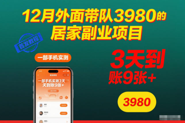 12月外面带队3980的居家副业项目，一部手机实测3天到账9张+，首发教程【揭秘】-腾渊科技论坛
