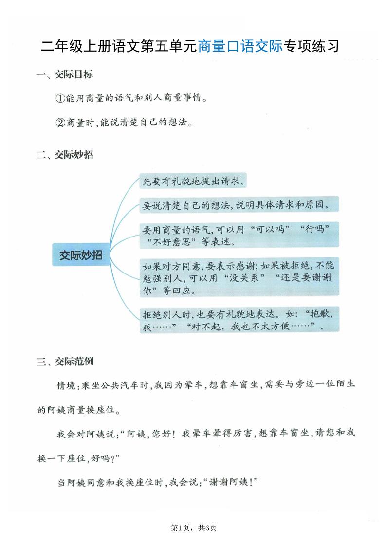 二上语文第五单元商量口语交际专项练习（7页）-棕熊云分享 - 专属年轻人的资源宝库