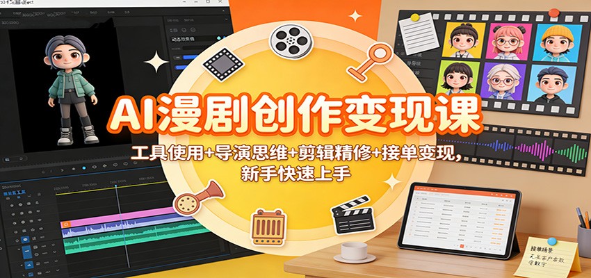 AI漫剧创作变现课：工具使用+导演思维+剪辑精修+接单变现，新手快速上手-天云资源网