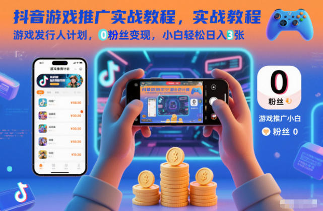 抖音游戏推广实战教程，游戏发行人计划，0粉丝变现，小白轻松日入3张汇通分享-专注分享网络创业项目实操课程 – 全网首发_高质量创业项目输出汇通分享