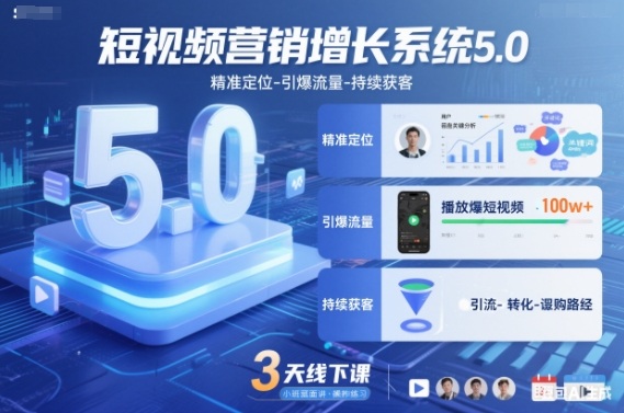 短视频营销增长系统5.0,精准定位-引爆流量-持续获客,3天线下课(音频+图片)-吾爱自习网