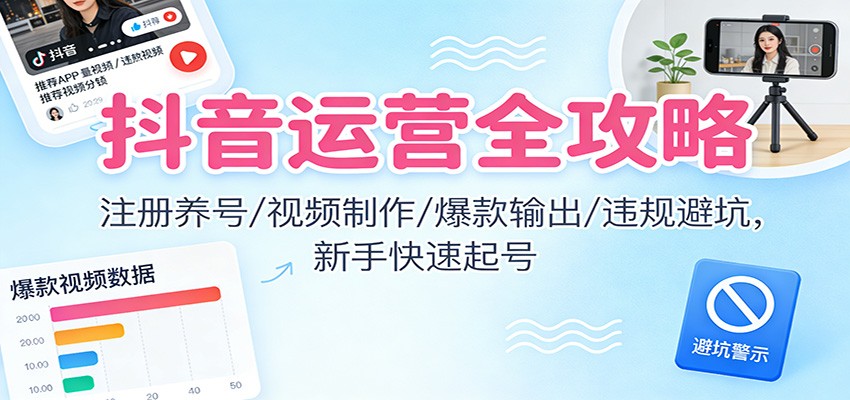 抖音运营全攻略:注册养号/视频制作/爆款输出/违规避坑,新手快速起号|副业联盟