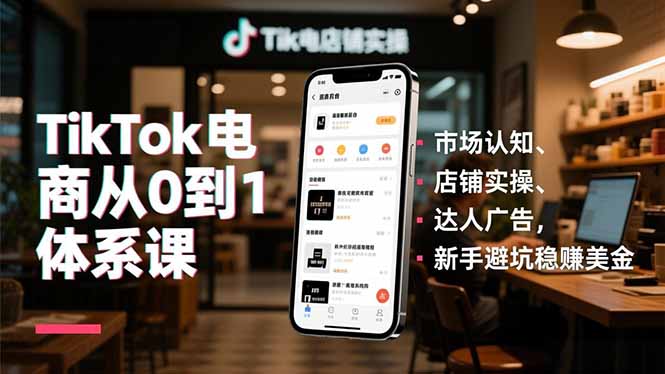 TikTok电商从0到1体系课,市场认知、店铺实操、达人广告,新手避坑稳赚美金-轻创终点站