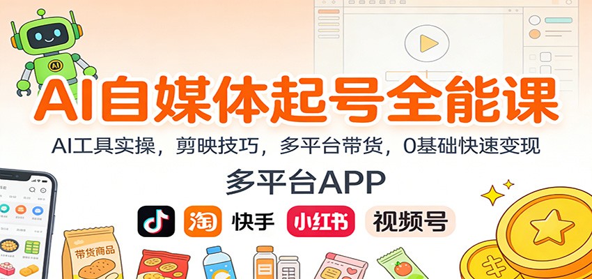 AI自媒体起号全能课：AI工具实操，剪映技巧，多平台带货，0基础快速变现-青禾学社
