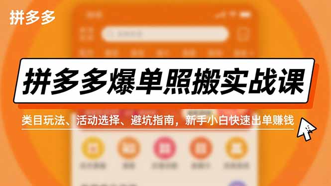 拼多多爆单照搬实战课,类目玩法、活动选择、避坑指南,新手小白快速出单赚钱-轻创终点站