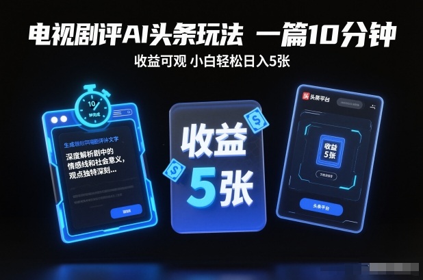 电视剧评AI头条玩法,一篇10分钟,收益可观,小白轻松日入5张+【独家】-轻创终点站