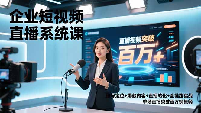 企业短视频直播系统课，账号定位+爆款内容+直播转化+全链路实战，单场直播突破百万销售额-天云资源网