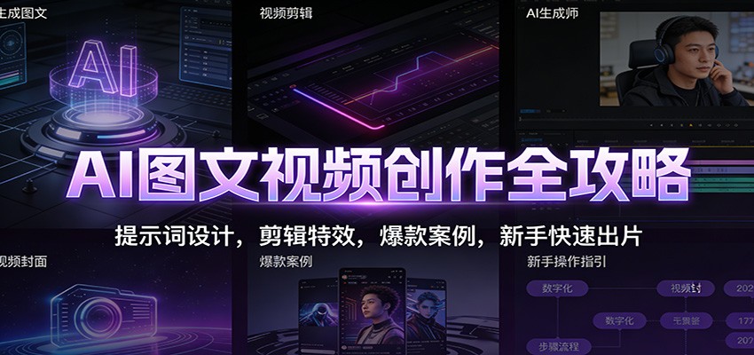 AI图文视频创作全攻略：提示词设计，剪辑特效，爆款案例，新手快速出片-吾爱自习网