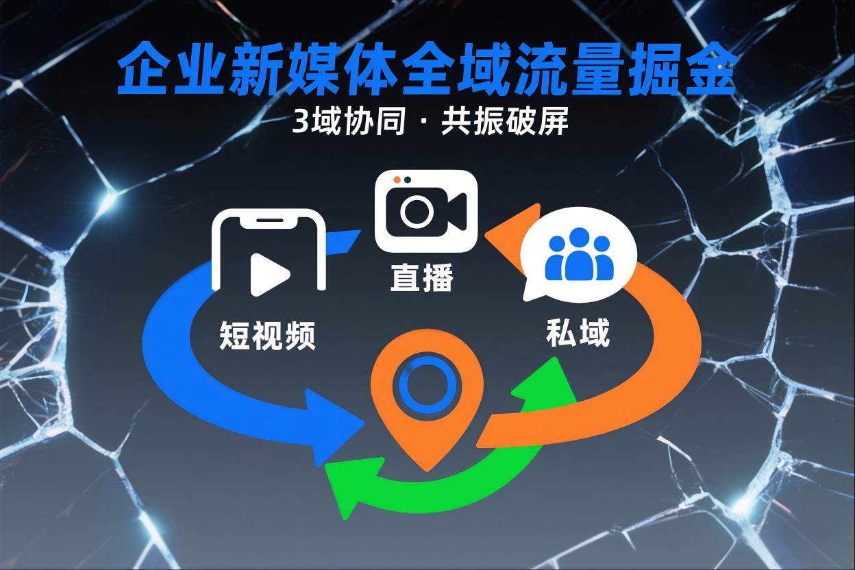 短视频全域商业模式，企业新媒体全域流量掘金，3域协同，共振破屏，短视频-直播-私域-地域-吾爱自习网