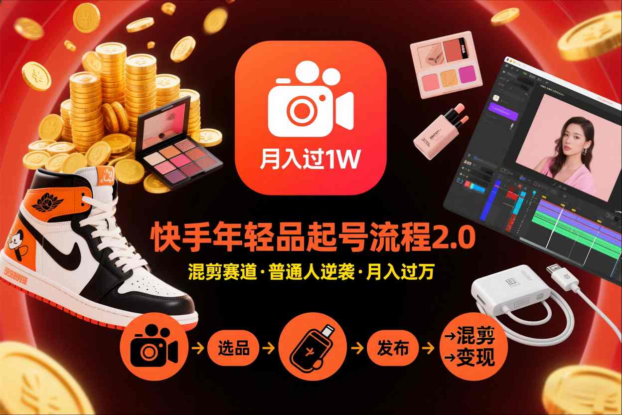 快手短视频带货年轻品起号流程2.0，快手年轻品混剪赛道，普通人也能月入过1W-吾爱自习网
