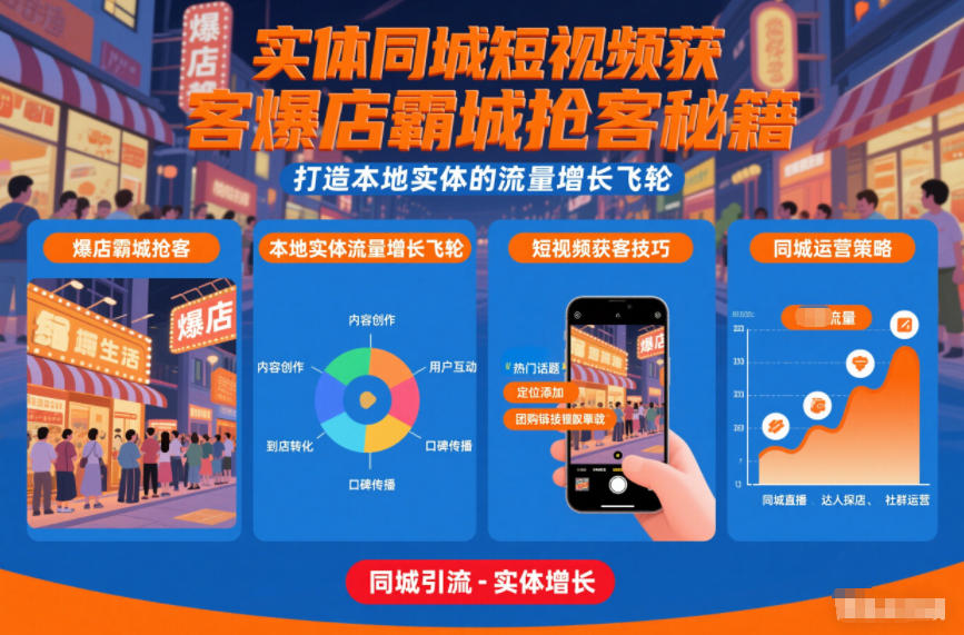 实体同城短视频获客爆店霸城抢客秘籍，打造本地实体的流量增长飞轮-轻创终点站