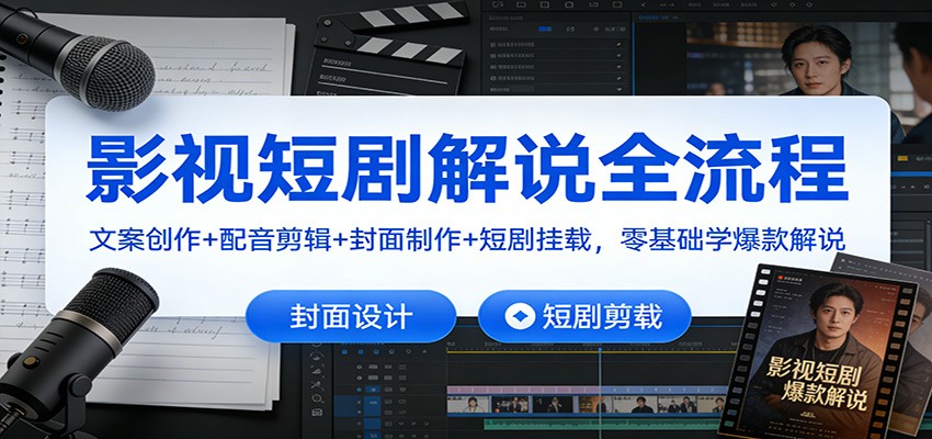 影视短剧解说全流程：文案创作+配音剪辑+封面制作+短剧挂载，零基础学爆款解说-天云资源网