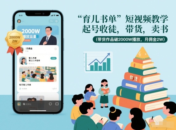 育儿书单短视频教学，起号收徒，带货，卖书(带货作品破2000W播放，月佣金2W)-天云资源网