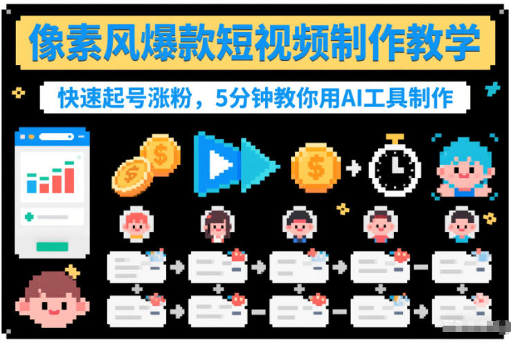 像素风爆款短视频制作教学，快速起号涨粉，5分钟教你用AI工具制作好创网-专注优质VIP网课 网络创业落地实操课程资源分享 – 每天更新_高质量项目输出好创网