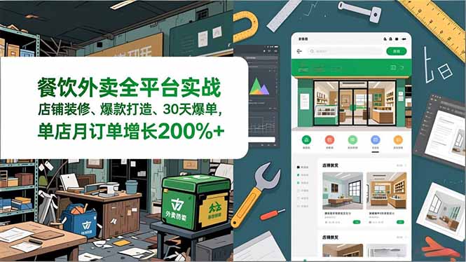 餐饮外卖全平台实战，店铺装修、爆款打造、30天爆单，手把手教学，单店月订单增长200%+-吾爱自习网
