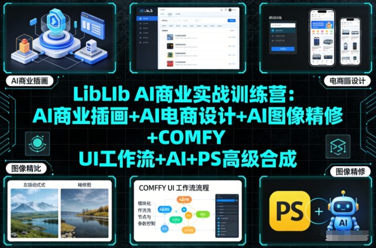 LibLIb AI商业实战训练营：AI商业插画+AI电商设计+AI图像精修+COMFY UI工作流+AI+PS高级合成-天云资源网