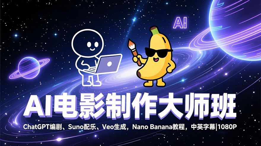 AI电影制作大师班：ChatGPT编剧、Suno配乐、Veo生成，Nano Banana教程，中英字幕|1080P-轻创终点站