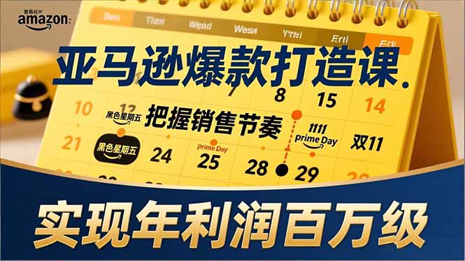 亚马逊爆款打造课,大促节点、全年规划、淡旺季打法,把握销售节奏,实现年利润百万级-吾爱自习网