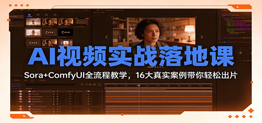 AI视频实战落地课：Sora+ComfyUI全流程教学，16大真实案例带你轻松出片-校睿铺