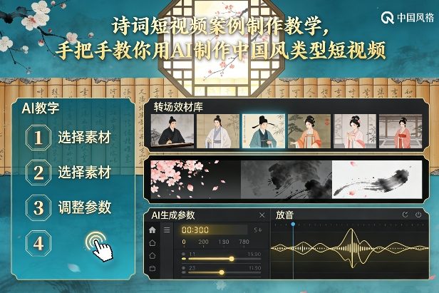 古诗词短视频案例制作教学，手把手教你用AI制作中国风类型短视频-校睿铺