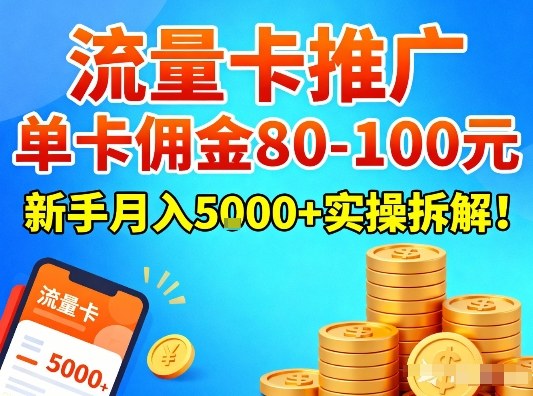 流量卡推广，单卡佣金80-100，新手月入5k+实操拆解！-校睿铺