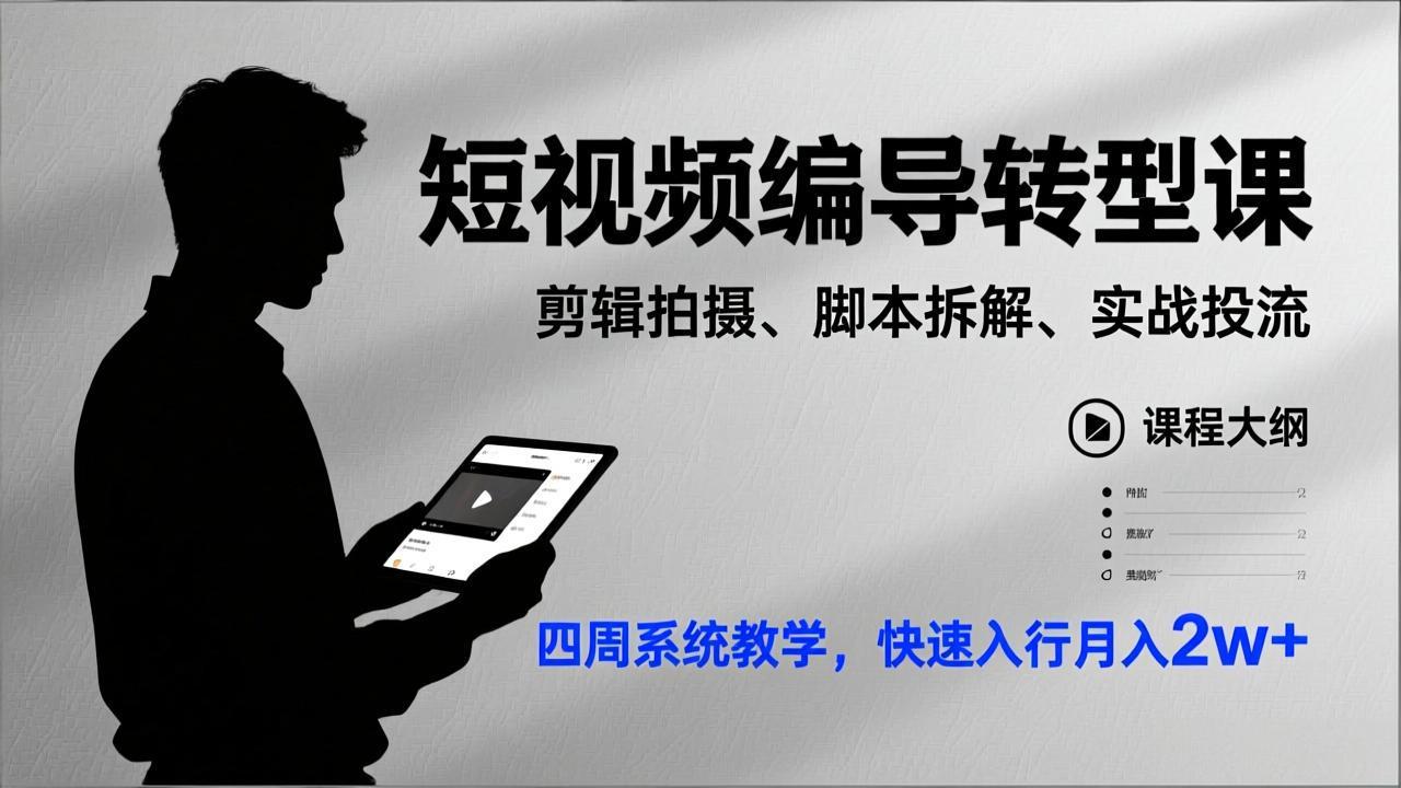 短视频编导转型课，剪辑拍摄、脚本拆解、实战投流，四周系统教学，快速入行月入2w+-轻创终点站