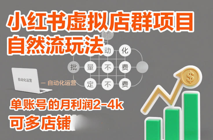 小红书虚拟店群项目，自然流玩法，批量自动化，稳定不费号，单账号的月利润2-4k，可多店矩阵-轻创终点站