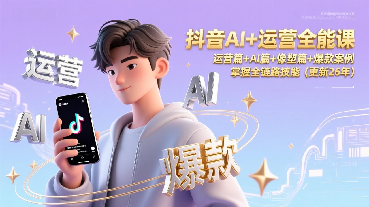 抖音AI+运营全能课，运营篇+AI篇+像塑篇+爆款案例，掌握全链路技能(更新26年-吾爱自习网