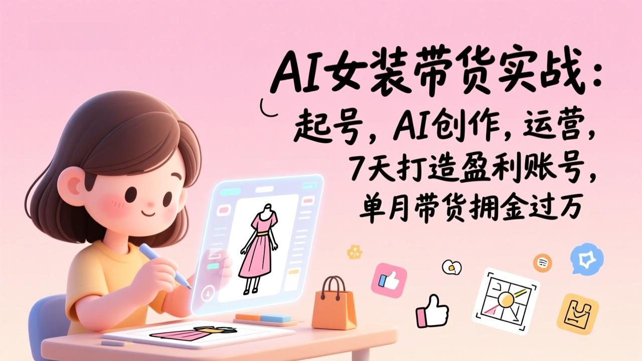 AI女装带货实战：起号，AI创作，运营，7天打造盈利账号，单月带货佣金过万-吾爱自习网