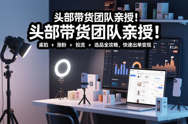 头部带货团队亲授！专业短视频实拍带货课：桌拍+涨粉+投流+选品全攻略，快速出单变现，月入2w+-吾爱自习网