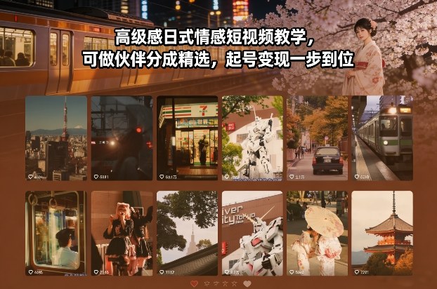 高级感日式情感短视频教学，可做伙伴分成精选，起号变现一步到位-吾爱自习网