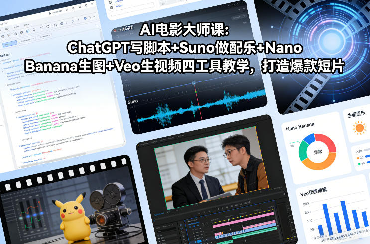 AI电影大师课:ChatGPT写脚本+Suno做配乐+Nano Banana生图+Veo生视频,打造爆款短片-吾爱自习网