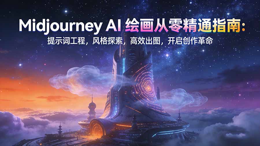 Midjourney AI绘画从零精通指南：提示词工程，风格探索，高效出图，开启创作革命-吾爱自习网