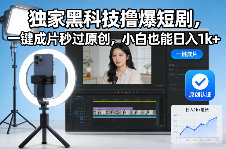 独家黑科技撸爆短剧，一键成片秒过原创，小白也能日入1k+【揭秘】-吾爱自习网