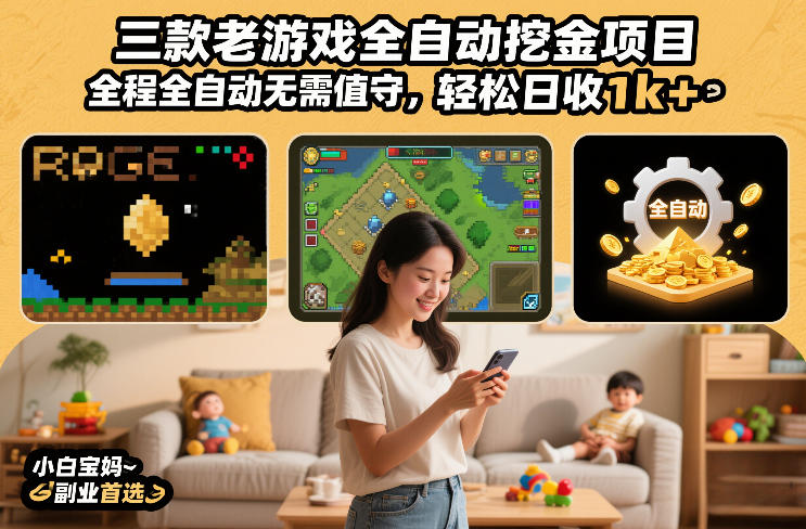 三款老游戏全自动挖金项目，全程全自动无需值守，轻松日收1k+，小白宝妈副业首选【揭秘】-吾爱自习网