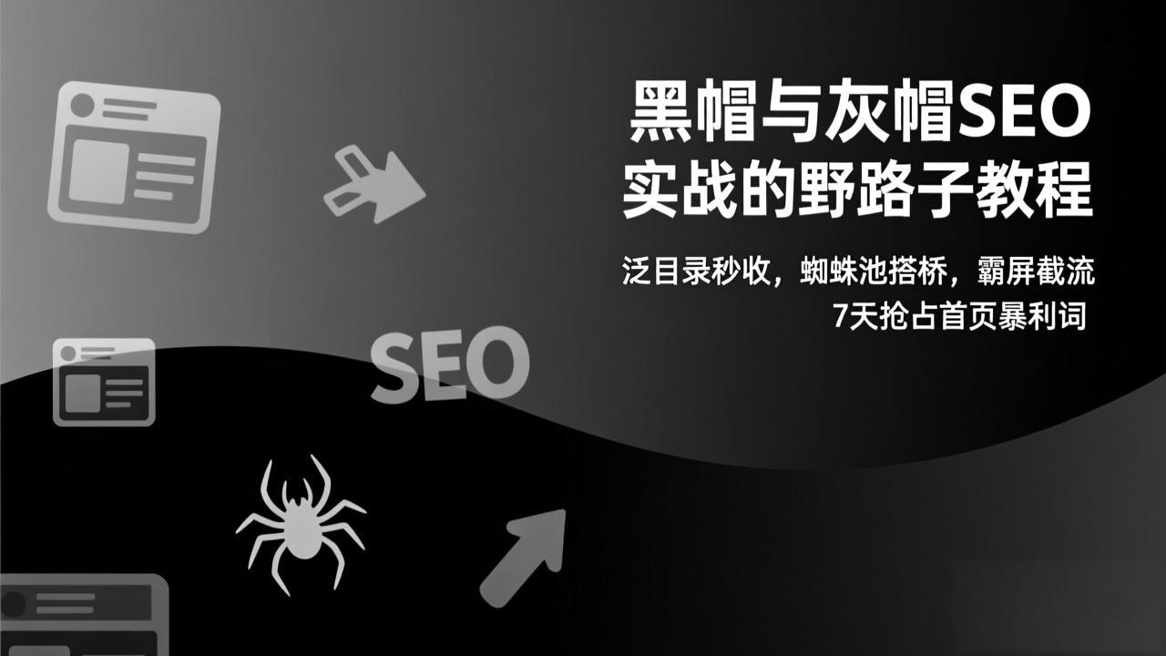 黑帽与灰帽SEO实战的野路子教程：泛目录秒收，蜘蛛池搭桥，霸屏截流，7天抢占首页暴利词-吾爱自习网