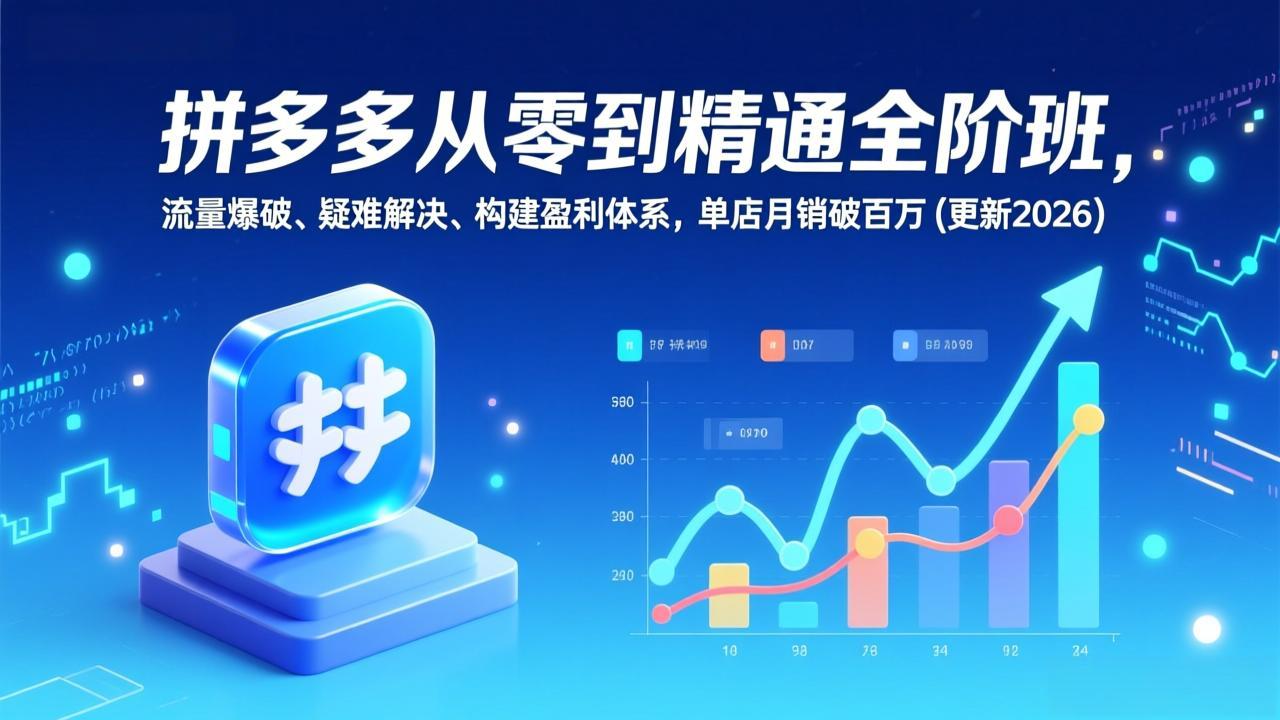 拼多多从零到精通全阶班，流量爆破、疑难解决，构建盈利体系，单店月销破百万(更新2026汇通分享-分享轻创项目-网络创业-项目实操-兼职-网赚-副业-抖音-快手-小红书-闲鱼-视频号-直播-短视频-中视频-带货-短剧-游戏搬砖-引流等教程课程分享汇通分享