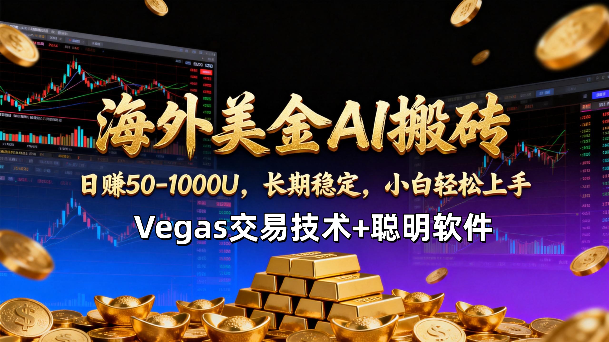 【海外美金AI搬砖】Vegas交易技术+聪明软件，日赚50-1000U，长期稳定，小白轻松上手。-吾爱自习网
