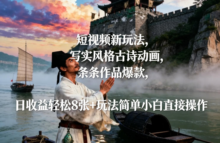短视频新玩法，写实风格古诗动画，条条作品爆款，日收益轻松8张+玩法简单小白直接操作-吾爱自习网