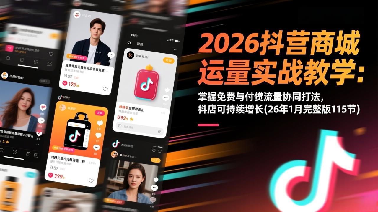 2026抖音商城运营实战教学：掌握免费与付费流量协同打法，抖店可持续增长(26年1月完整版115节-吾爱自习网