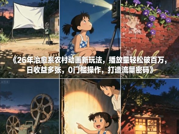 26年治愈系农村动画新玩法，播放量轻松破百万，日收益多张，0门槛操作，打造流量密码-吾爱自习网
