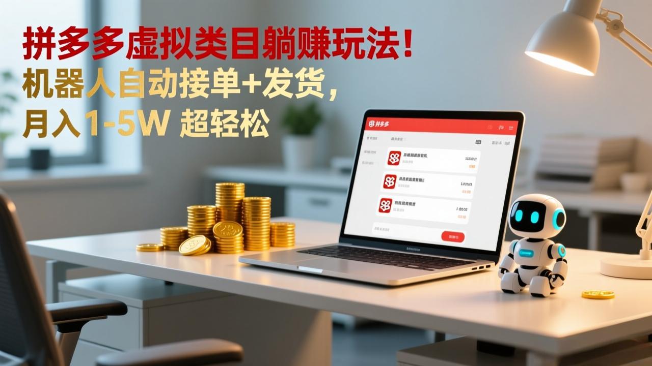 多多虚拟类目躺赚玩法！机器人自动接单+发货，月入 1-5W 超轻松-新时光资源网