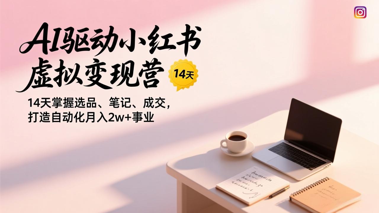AI驱动小红书虚拟变现营，14天掌握选品、笔记、成交，打造自动化月入2w+事业汇通分享-分享轻创项目-网络创业-项目实操-兼职-网赚-副业-抖音-快手-小红书-闲鱼-视频号-直播-短视频-中视频-带货-短剧-游戏搬砖-引流等教程课程分享汇通分享