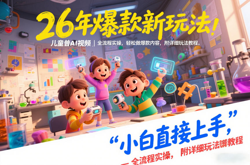 26年爆款新玩法，儿童科普AI视频，全流程实操，轻松做爆款内容，小白直接上手，附详细玩法教程汇通分享-分享轻创项目-网络创业-项目实操-兼职-网赚-副业-抖音-快手-小红书-闲鱼-视频号-直播-短视频-中视频-带货-短剧-游戏搬砖-引流等教程课程分享汇通分享