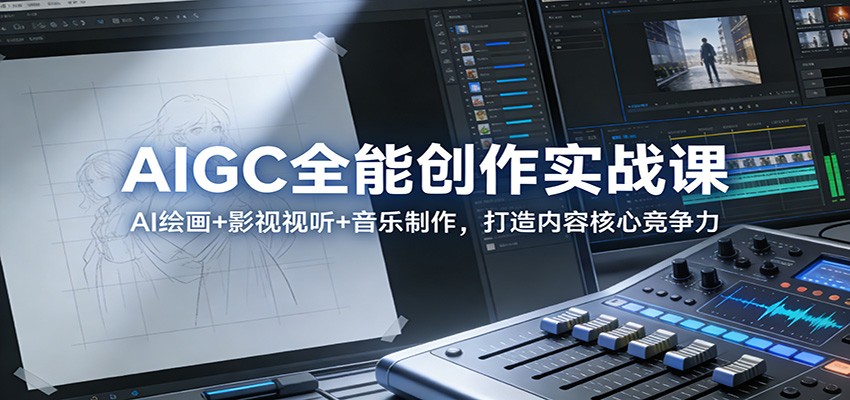 AIGC全能创作实战课：AI绘画+影视视听+音乐制作，打造内容核心竞争力汇通分享-分享轻创项目-网络创业-项目实操-兼职-网赚-副业-抖音-快手-小红书-闲鱼-视频号-直播-短视频-中视频-带货-短剧-游戏搬砖-引流等教程课程分享汇通分享