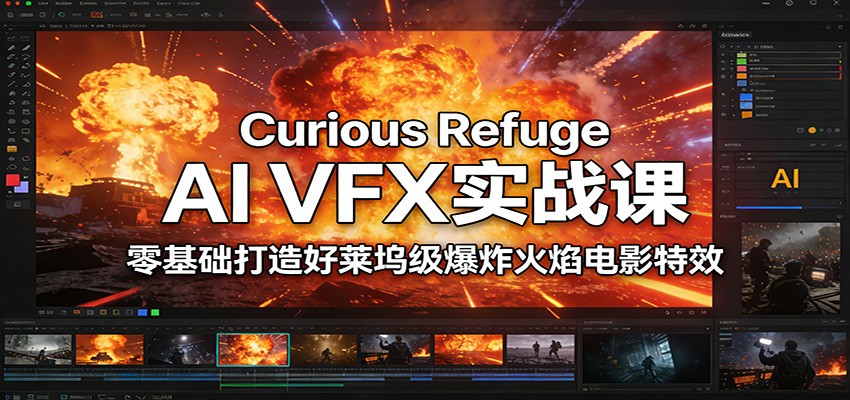 Curious Refuge AI VFX实战课，零基础打造好莱坞级爆炸火焰电影特效汇通分享-分享轻创项目-网络创业-项目实操-兼职-网赚-副业-抖音-快手-小红书-闲鱼-视频号-直播-短视频-中视频-带货-短剧-游戏搬砖-引流等教程课程分享汇通分享